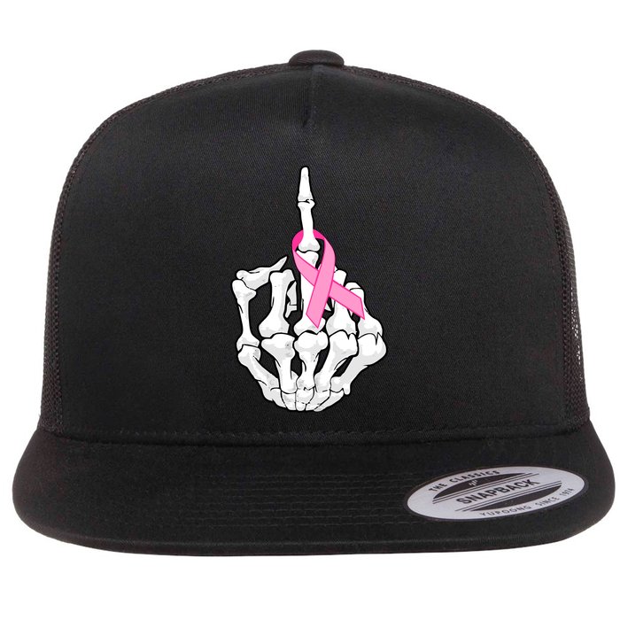 Breast Cancer Skeleton Middle Finger Ribbon Flatbill Hat