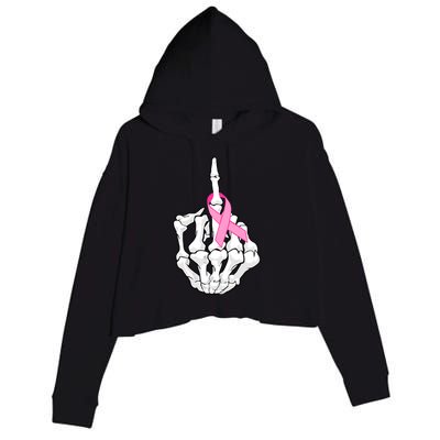 Breast Cancer Skeleton Middle Finger Ribbon Crop Fleece Hoodie