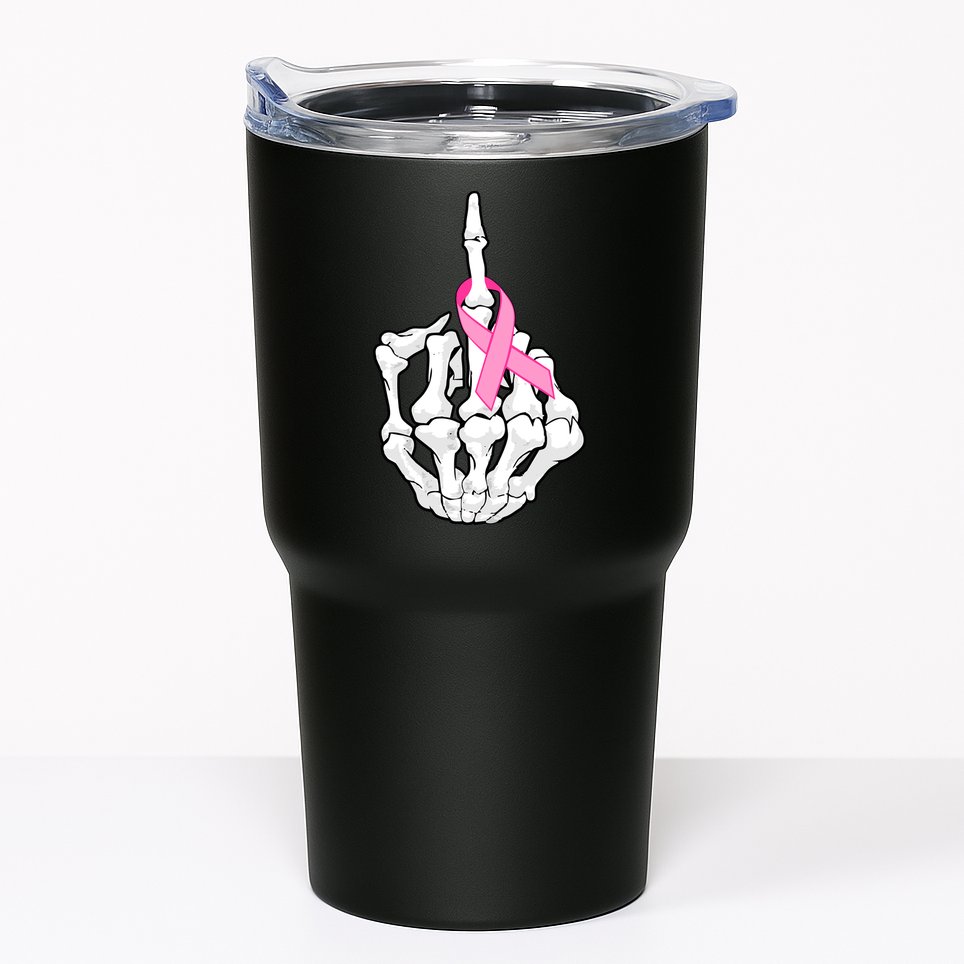 Breast Cancer Skeleton Middle Finger Ribbon Tumbler
