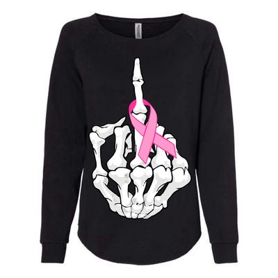 Breast Cancer Skeleton Middle Finger Ribbon Womens California Wash Sweatshirt