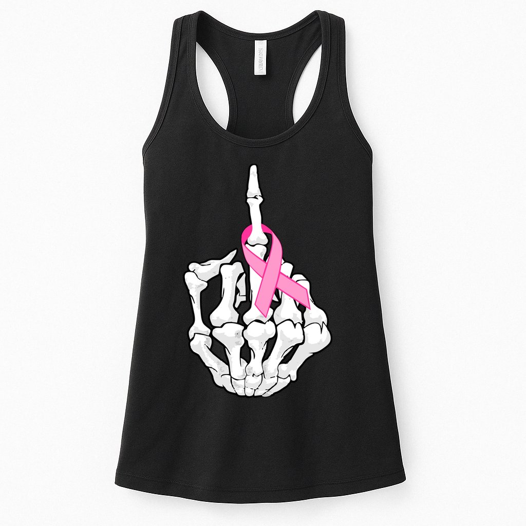 Breast Cancer Skeleton Middle Finger Ribbon Womens Tank Top