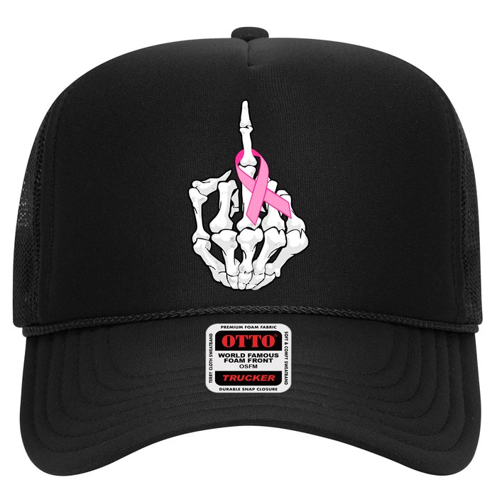 Breast Cancer Skeleton Middle Finger Ribbon Trucker Hat