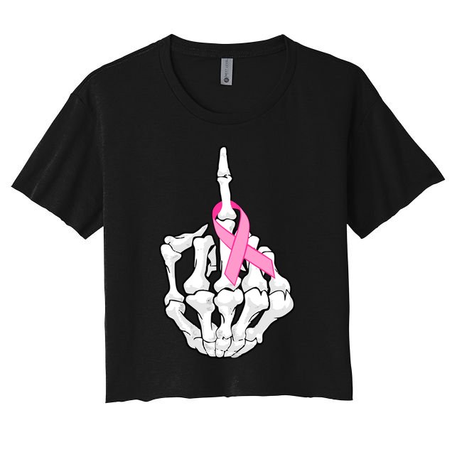 Breast Cancer Skeleton Middle Finger Ribbon Crop Top
