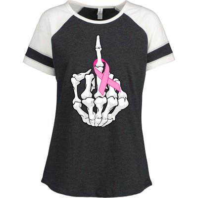 Breast Cancer Skeleton Middle Finger Ribbon Enza Ladies Jersey Colorblock Tee