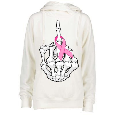 Breast Cancer Skeleton Middle Finger Ribbon Womens Funnel Neck Pullover Hood