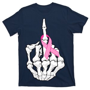 Breast Cancer Skeleton Middle Finger Ribbon T-Shirt