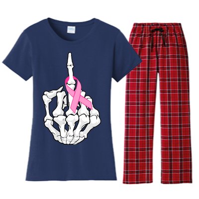 Breast Cancer Skeleton Middle Finger Ribbon Women's Flannel Pajama Set