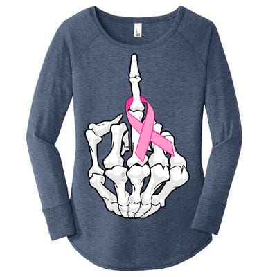 Breast Cancer Skeleton Middle Finger Ribbon Women's Perfect Tri Tunic Long Sleeve Shirt