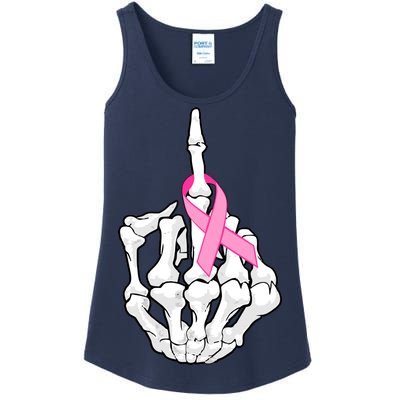 Breast Cancer Skeleton Middle Finger Ribbon Ladies Essential Tank