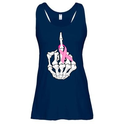 Breast Cancer Skeleton Middle Finger Ribbon Ladies Essential Flowy Tank