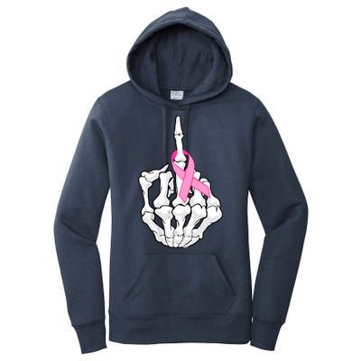 Breast Cancer Skeleton Middle Finger Ribbon Women's Pullover Hoodie