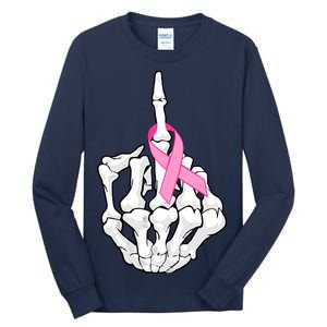 Breast Cancer Skeleton Middle Finger Ribbon Tall Long Sleeve T-Shirt