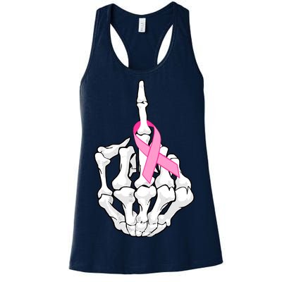 Breast Cancer Skeleton Middle Finger Ribbon Women's Racerback Tank