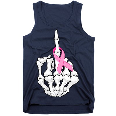 Breast Cancer Skeleton Middle Finger Ribbon Tank Top