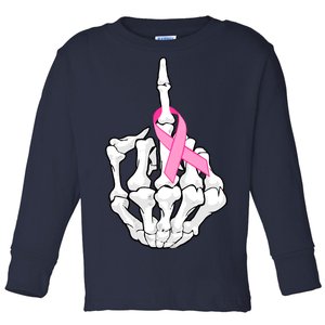 Breast Cancer Skeleton Middle Finger Ribbon Toddler Long Sleeve Shirt