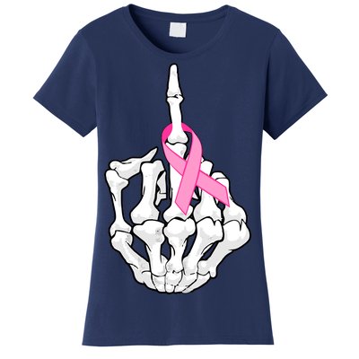 Breast Cancer Skeleton Middle Finger Ribbon Women's T-Shirt