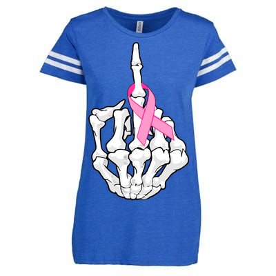 Breast Cancer Skeleton Middle Finger Ribbon Enza Ladies Jersey Football T-Shirt