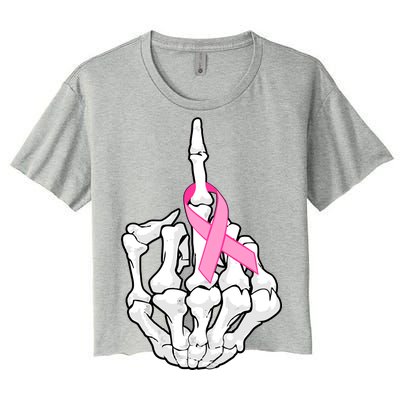 Breast Cancer Skeleton Middle Finger Ribbon Women's Crop Top Tee