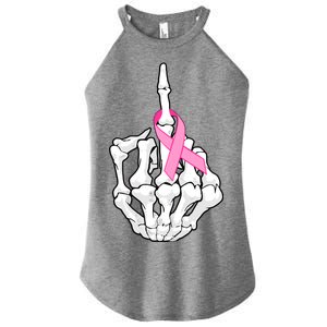 Breast Cancer Skeleton Middle Finger Ribbon Women's Perfect Tri Rocker Tank