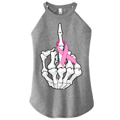 Breast Cancer Skeleton Middle Finger Ribbon Women's Perfect Tri Rocker Tank