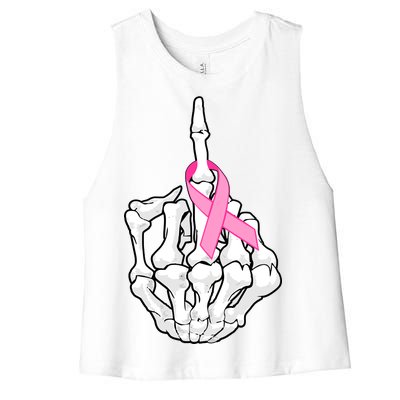 Breast Cancer Skeleton Middle Finger Ribbon Women's Racerback Cropped Tank