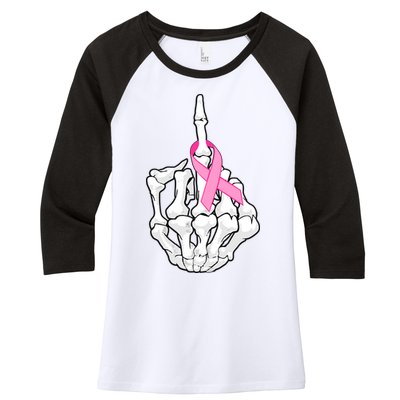 Breast Cancer Skeleton Middle Finger Ribbon Women's Tri-Blend 3/4-Sleeve Raglan Shirt