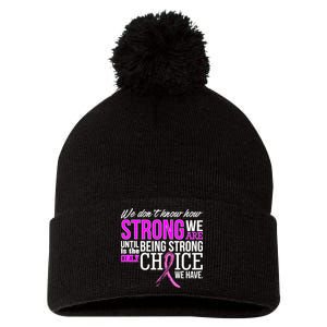 Breast Cancer Strong Pom Pom 12in Knit Beanie