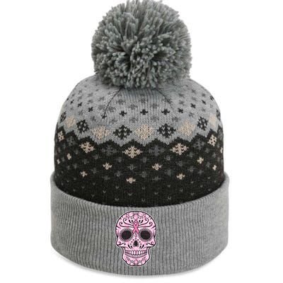 Breast Cancer Sugar Skull Day Of The Dead Dia De Los Muertos The Baniff Cuffed Pom Beanie