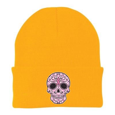 Breast Cancer Sugar Skull Day Of The Dead Dia De Los Muertos Knit Cap Winter Beanie