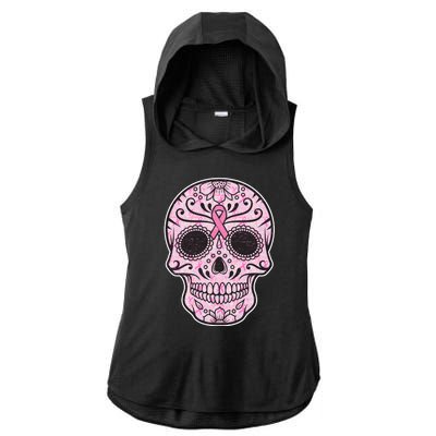 Breast Cancer Sugar Skull Day Of The Dead Dia De Los Muertos Ladies PosiCharge Tri-Blend Wicking Draft Hoodie Tank