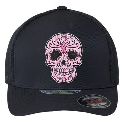 Breast Cancer Sugar Skull Day Of The Dead Dia De Los Muertos Flexfit Unipanel Trucker Cap