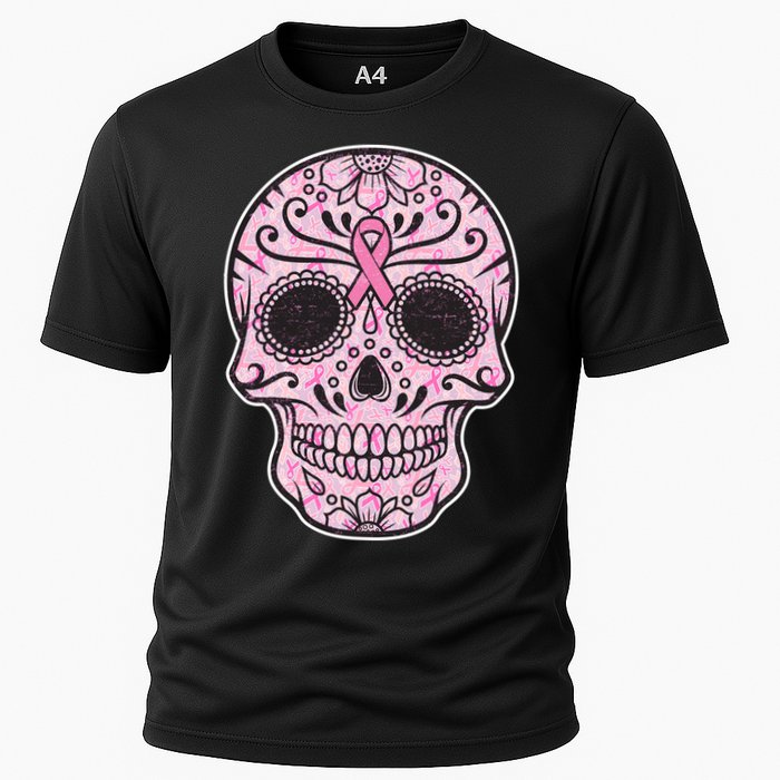 Breast Cancer Sugar Skull Day Of The Dead Dia De Los Muertos Cooling Performance Crew T-Shirt