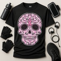Breast Cancer Sugar Skull Day Of The Dead Dia De Los Muertos Cooling Performance Crew T-Shirt