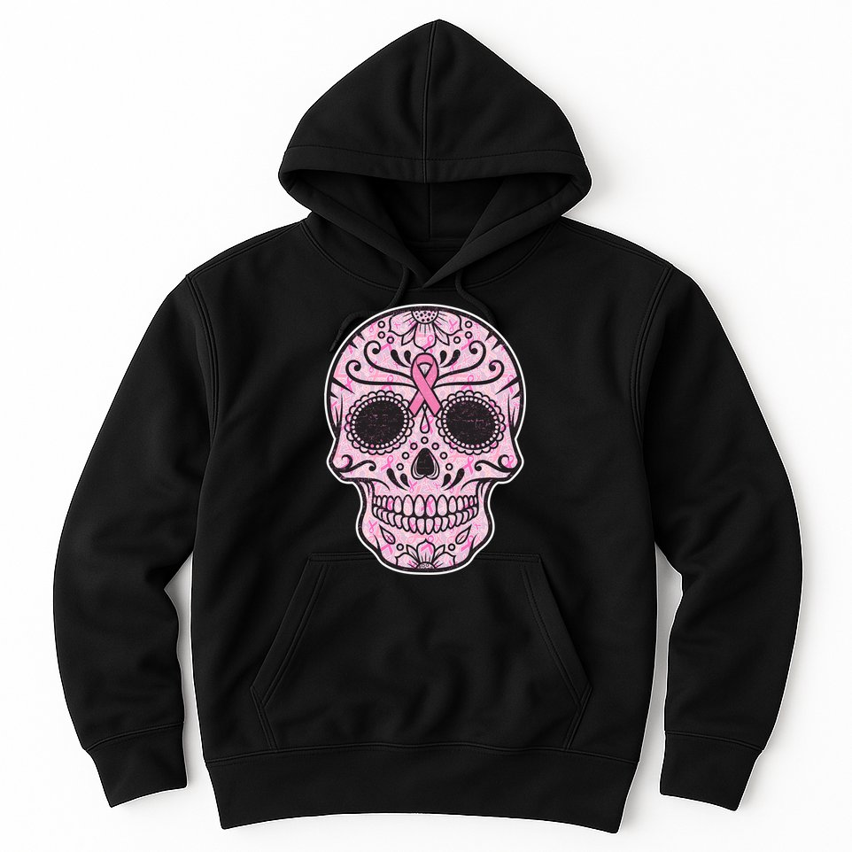 Breast Cancer Sugar Skull Day Of The Dead Dia De Los Muertos Hoodie