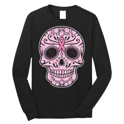 Breast Cancer Sugar Skull Day Of The Dead Dia De Los Muertos Long Sleeve Shirt