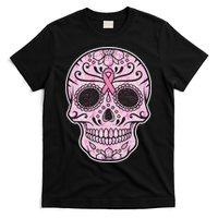 Breast Cancer Sugar Skull Day Of The Dead Dia De Los Muertos T-Shirt