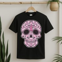Breast Cancer Sugar Skull Day Of The Dead Dia De Los Muertos T-Shirt