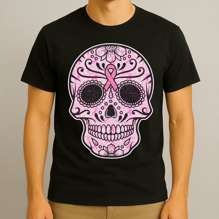 Breast Cancer Sugar Skull Day Of The Dead Dia De Los Muertos T-Shirt