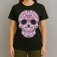Breast Cancer Sugar Skull Day Of The Dead Dia De Los Muertos T-Shirt