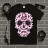 Breast Cancer Sugar Skull Day Of The Dead Dia De Los Muertos T-Shirt