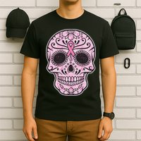Breast Cancer Sugar Skull Day Of The Dead Dia De Los Muertos T-Shirt