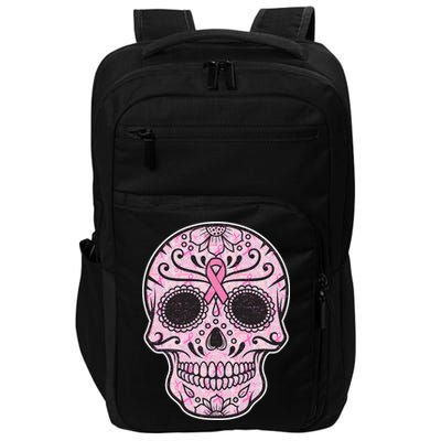 Breast Cancer Sugar Skull Day Of The Dead Dia De Los Muertos Impact Tech Backpack