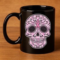 Breast Cancer Sugar Skull Day Of The Dead Dia De Los Muertos 11oz C Handle Ceramic Mug