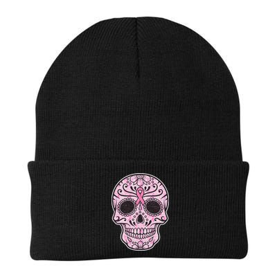 Breast Cancer Sugar Skull Day Of The Dead Dia De Los Muertos Beanie