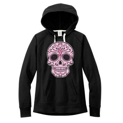 Breast Cancer Sugar Skull Day Of The Dead Dia De Los Muertos Women's Fleece Hoodie