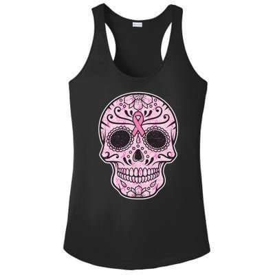 Breast Cancer Sugar Skull Day Of The Dead Dia De Los Muertos Ladies PosiCharge Competitor Racerback Tank