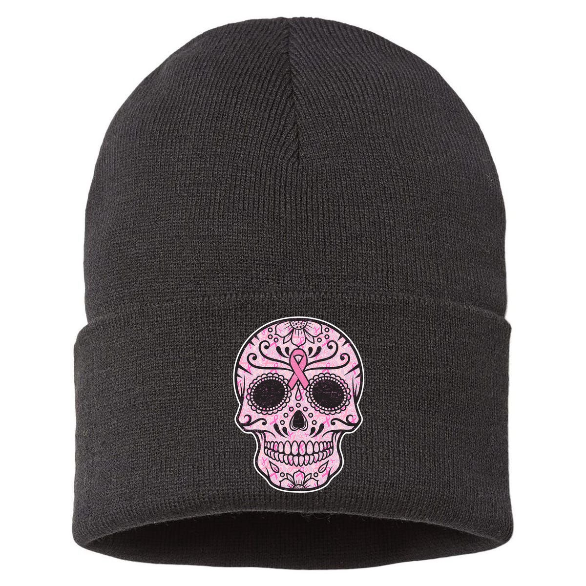 Breast Cancer Sugar Skull Day Of The Dead Dia De Los Muertos Sustainable Knit Beanie