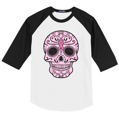 Breast Cancer Sugar Skull Day Of The Dead Dia De Los Muertos Baseball Sleeve Shirt