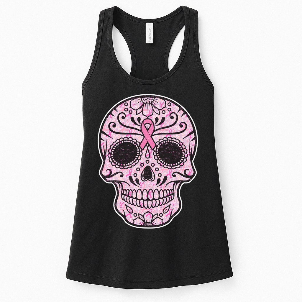 Breast Cancer Sugar Skull Day Of The Dead Dia De Los Muertos Womens Tank Top
