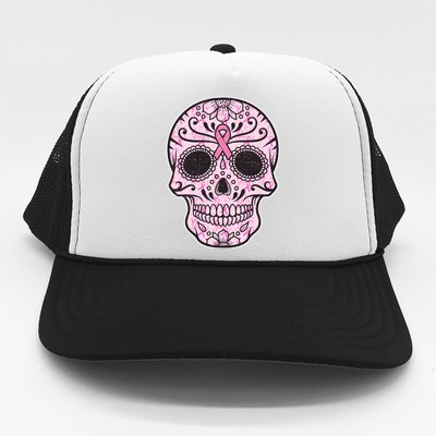 Breast Cancer Sugar Skull Day Of The Dead Dia De Los Muertos Trucker Hat